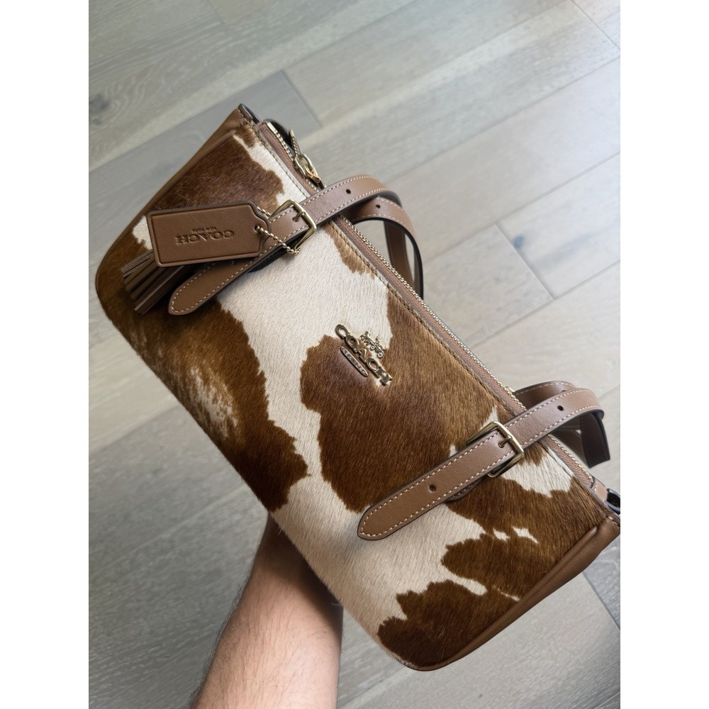Coach Asher Shoulder Bag Haircalf Cow Print Gold Brown CDW46 NEW